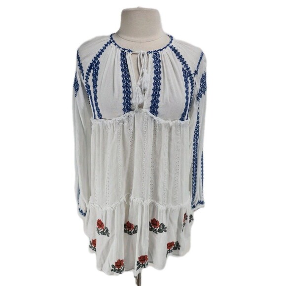 Free People Tops - Free People Women Sz XS Loose Fit Ruffle Embordered Long Sleeve Crew Neck 140NA